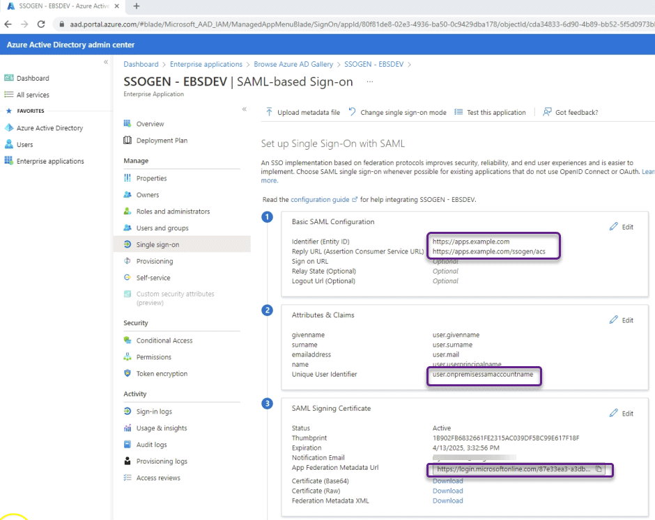 Oracle EBS SSO: Azure AD App Configuration